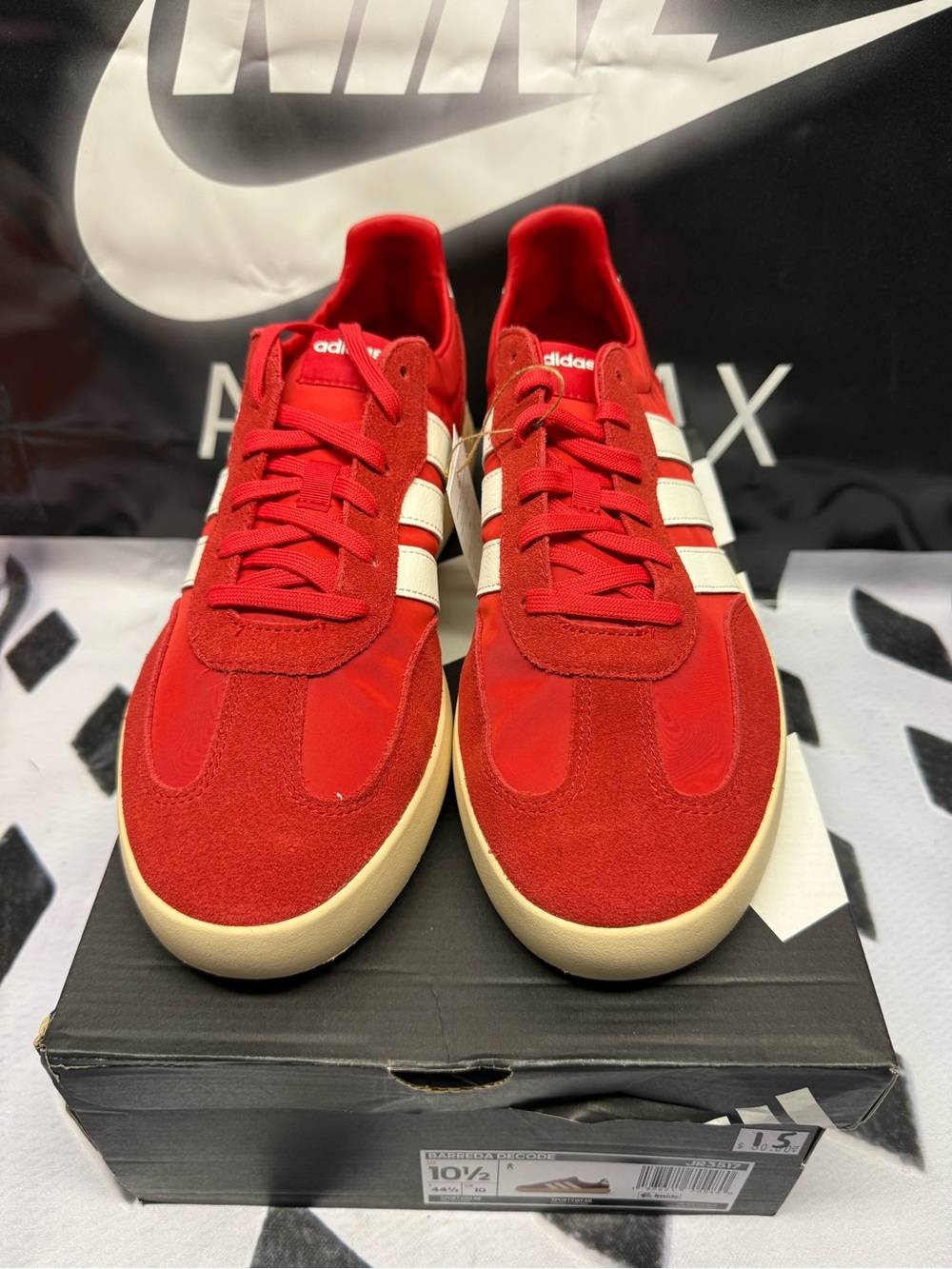 adidas Red Low-Top Sneakers with White Stripes and Cream Sole - Picture 2 of 6